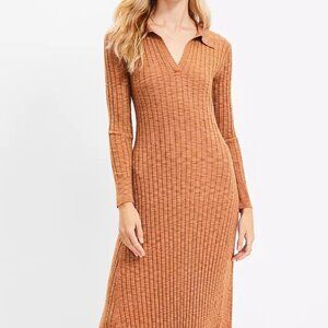 Ribbed Midi Polo Sweater Dress